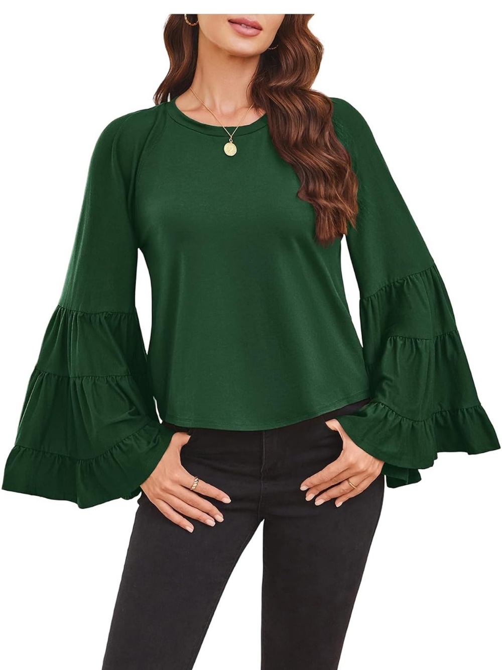 Women's Emerald Green Bell Sleeve Top size L BNWOT